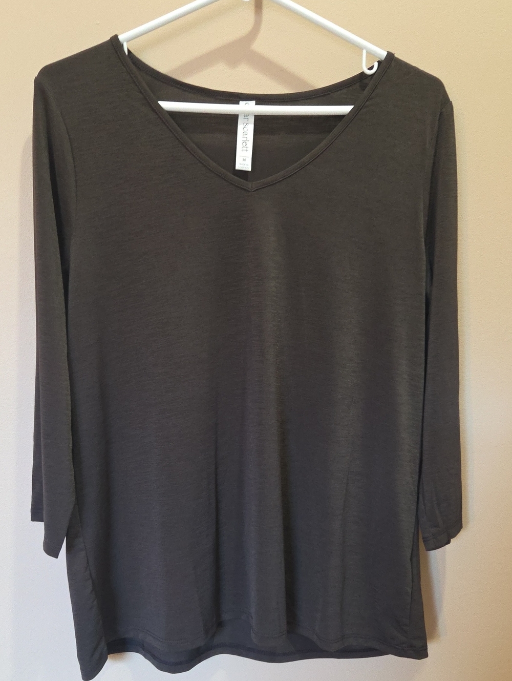 Solid Dark Brown V-Neck Top